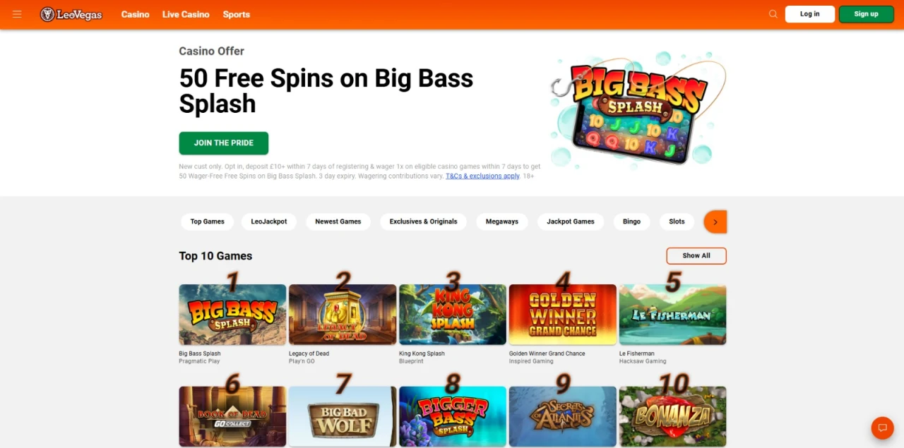 LeoVegas Casino Homepage